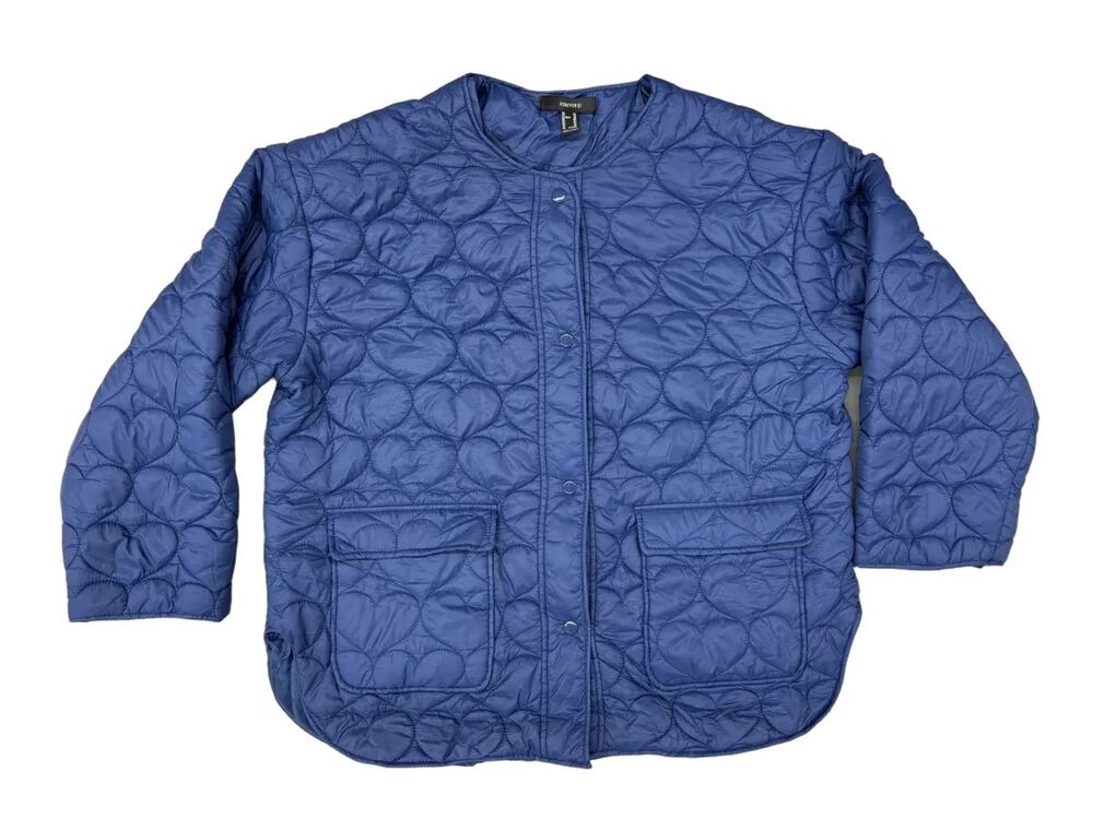 Forever 21 Heart Quilted Puffer Jacket Blue XL